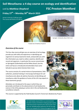 Soil Mesofauna: a 4 Day Course on Ecology and Identification
