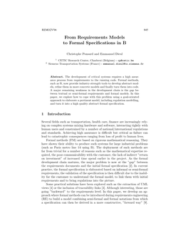 From Requirements Models to Formal Specifications in B