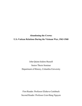 U.S.-Vatican Relations During the Vietnam War, 1963-1968