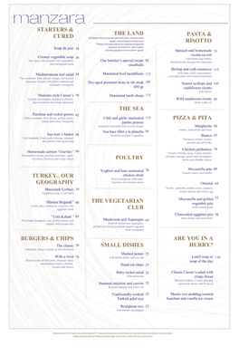 Starters & Cured Turkey.. Our Geography Burgers