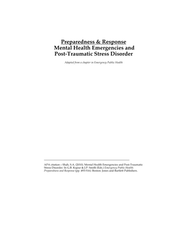 Preparedness & Response Mental Health Emergencies and Post