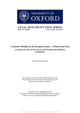 Corporate Mobility in the European Union – Legal Research Paper Series