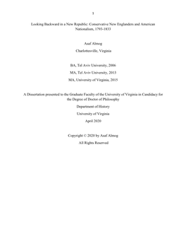 Looking Backward in a New Republic: Conservative New Englanders and American Nationalism, 1793-1833