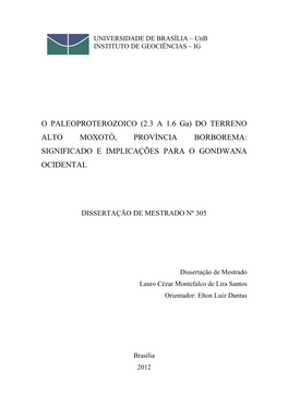 Do Terreno Alto Moxotó, Província Borborema: Significado E Implicações Para O Gondwana Ocidental
