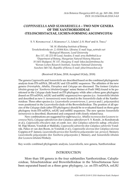 Coppinsiella and Seawardiella – Two New Genera of the Xanthorioideae (Teloschistaceae, Lichen-Forming Ascomycota)