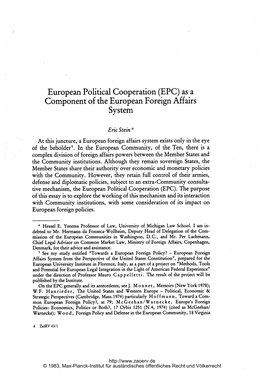 European Political Cooperation (EPC) As a Component of the European Foreign Affairs System