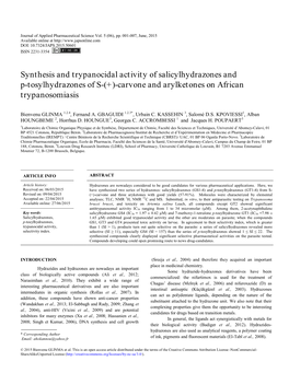 Synthesis and Trypanocidal Activity of Salicylhydrazones and P-Tosylhydrazones of S-(+)-Carvone and Arylketones on African Trypanosomiasis