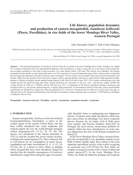 Life History, Population Dynamics and Production of Eastern Mosquitofish