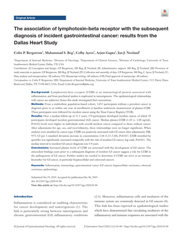The Association of Lymphotoxin-Beta Receptor with the Subsequent Diagnosis of Incident Gastrointestinal Cancer: Results from the Dallas Heart Study