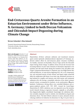 End-Cretaceous Quartz Arenite Formation in an Estuarian Environment Under Brine Influence, N