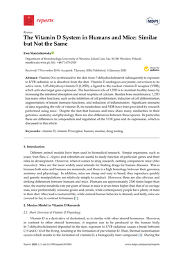 The Vitamin D System in Humans and Mice: Similar but Not the Same