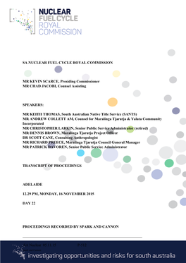 Sa Nuclear Fuel Cycle Royal Commission Mr Kevin Scarce