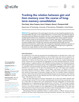 Term Memory Consolidation Tima Zeng*, Alexa Tompary, Anna C Schapiro, Sharon L Thompson-Schill