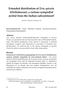 Extended Distribution of Eria Spicata (Orchidaceae), a Curious Sympodial Orchid from the Indian Subcontinent A