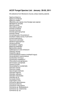 ACCF Fungal Species List: January 28-30, 2011