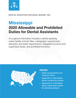 Mississippi 2020 Allowable and Prohibited Duties for Dental Assistants