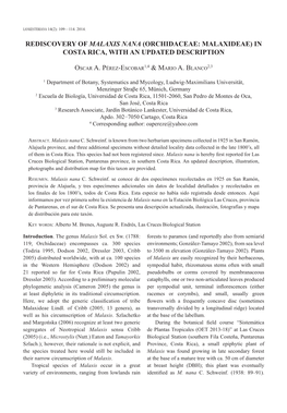 Rediscovery of Malaxis Nana (Orchidaceae: Malaxideae) in Costa Rica, with an Updated Description Oscar A. Pérez-Escobar1,4 &