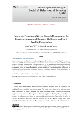 Democratic Transition in Nigeria: Towards Understanding the Disguise of International Dynamics Challenging the Fourth Republic Consolidation