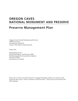 Oregon Caves Draft Preserve Management Plan