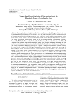 Temporal and Spatial Variation of Macrozoobenthos in the Chamkhale Estuary (South Caspian Sea)