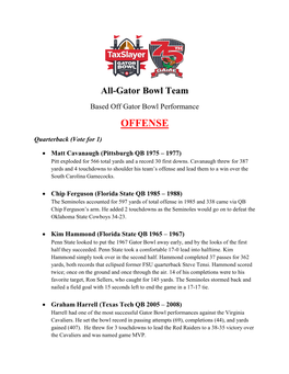 All-Gator Bowl Team Based Off Gator Bowl Performance OFFENSE
