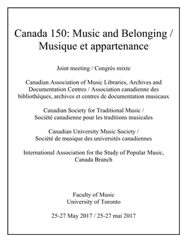 Music and Belonging / Musique Et Appartenance