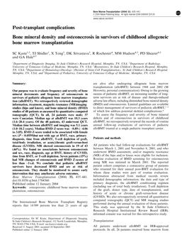 Post-Transplant Complications Bone Mineral Density and Osteonecrosis in Survivors of Childhood Allogeneic Bone Marrow Transplantation