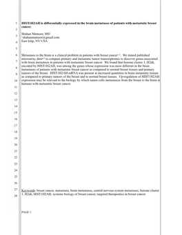 HIST1H2AH Is Differentially Expressed in Brain Metastatic Breast Cancer