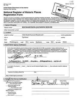 National Register of Historic Places Registration Form This Form Is for Use in Nominating Or Requesting Determinations for Individual Properties and Districts