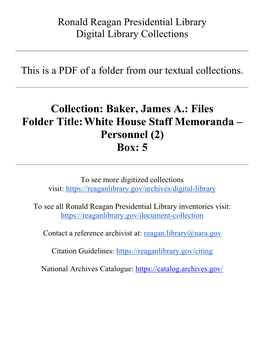 Baker, James A.: Files Folder Title: White House Staff Memoranda – Personnel (2) Box: 5