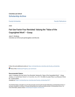 Fair Use Factor Four Revisited: Valuing the "Value of the Copyrighted Work" – Essay
