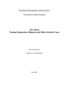 Central European University MA Thesis Taming Emigration