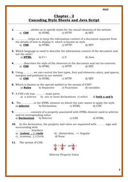 Chapter - 2 Cascading Style Sheets and Java Script