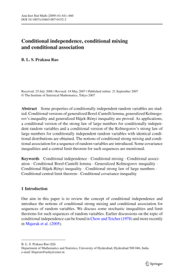 Conditional Independence, Conditional Mixing and Conditional Association