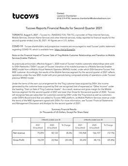 Tucows Reports Financial Results for Second Quarter 2021