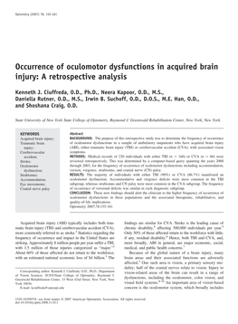 Occurrence of Oculomotor Dysfunctions in Acquired Brain Injury: a Retrospective Analysis