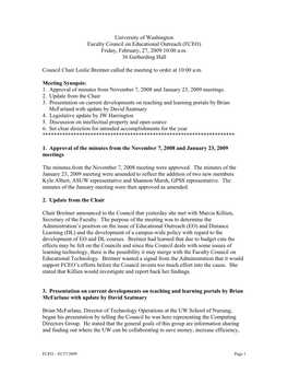 University of Washington Faculty Council on Educational Outreach (FCEO) Friday, February, 27, 2009 10:00 A.M