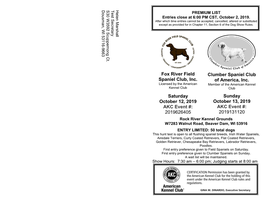 Fox River Field Spaniel Club, Inc. Saturday October 12, 2019 AKC