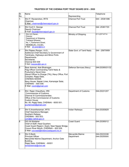 Trustees of the Chennai Port Trust Board 2018 – 2020