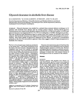 Glycerol Clearance in Alcoholic Liver Disease
