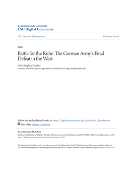 Battle for the Ruhr: the German Army's Final Defeat in the West" (2006)