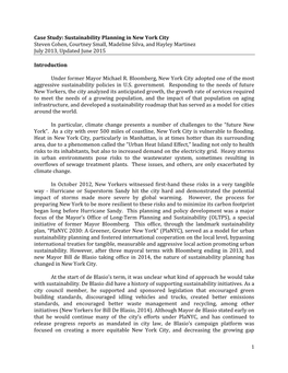 Case Study: Sustainability Planning in New York City Steven Cohen, Courtney Small, Madeline Silva, and Hayley Martinez July 2013, Updated June 2015