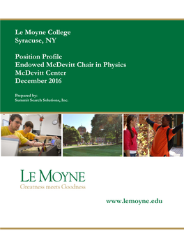 Le Moyne College Syracuse, NY Position Profile Endowed Mcdevitt
