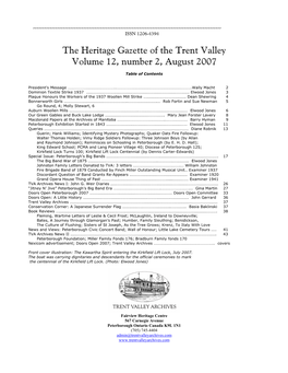 The Heritage Gazette of the Trent Valley Volume 12, Number 2, August 2007