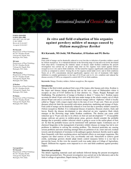 In Vitro and Field Evaluation of Bio Organics Against Powdery Mildew Of