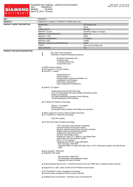 SPECIFICATION SHEET SKU 5450PE512 BRAND HD 5400 March 8, 2010