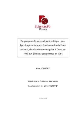 Ana- Lyse Des Premières Percées Électorales Du Front National, Des Élections Municipales À Dreux En