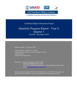 Quarterly Progress Report - Year 4, Quarter 1 October - December 2019
