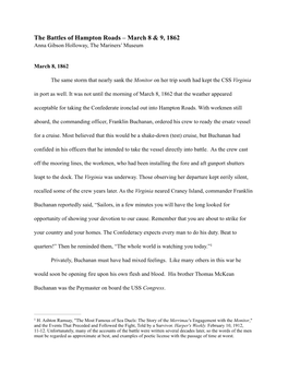 The Battles of Hampton Roads – March 8 & 9, 1862 !Anna Gibson Holloway, the Mariners’ Museum