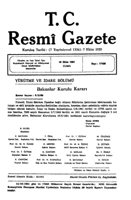 T. C. Resmi Gazete Kuruluş Tarihi: (7 Teşrinievvel 1336)-7 Ekim 1920